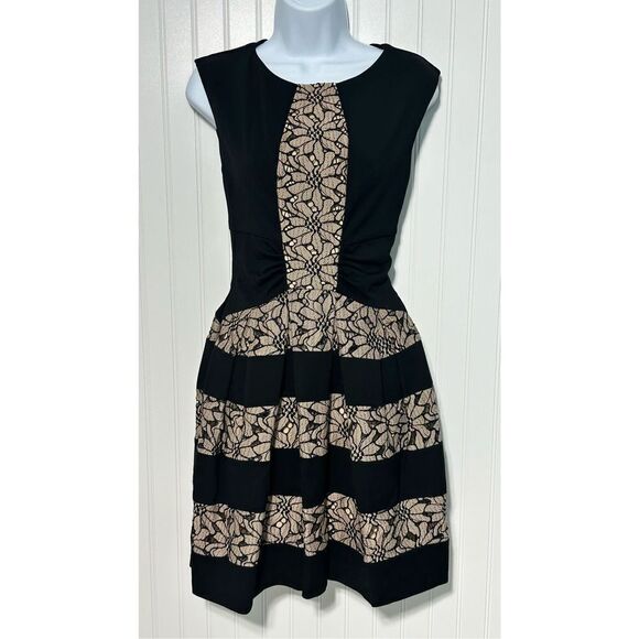 Anthropologie Eva Franco Laced Strata Fit and‎ Flare Pleated Dress Black Cream 2 - Picture 2 of 13